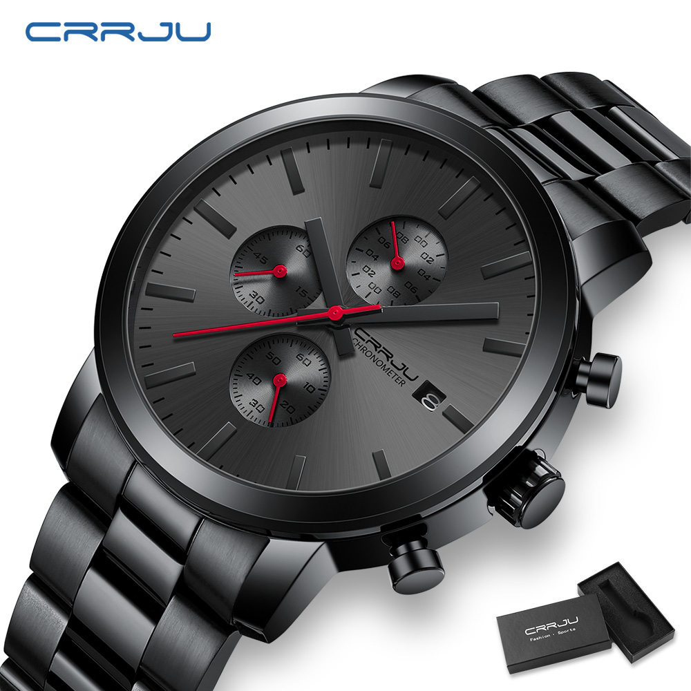 CRRJU Relógio Masculino De Moda Casual Esporte Correia De Aço Inoxidável Cronógrafo Discagem Quartzo Análogo Resistente À Água 2287 S
