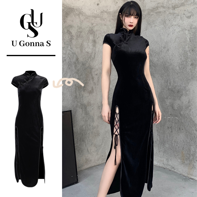 U Gonna S Cheongsam Dress 2023 Long Modern Para Mulheres Com Fenda Lateral Manga Curta Chinês Colarinho Bodycon Elegante Design De Moda Sexy Emagrecedor High-end