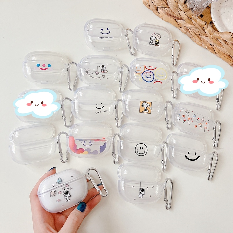 Capa Protetora À Prova De Arranhões Com Gancho Para Fone De Ouvido Smiley Astronaut Cute Redmi Buds 4 Pro Soft TPU Transparente