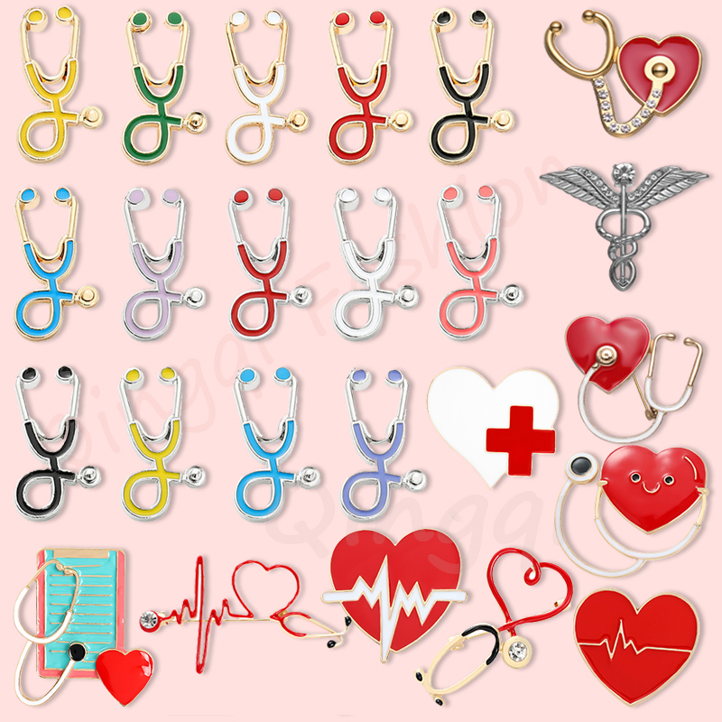 Doctor Nurse Estetoscope Broches Em Forma De Estetoscópio Personalidade Medicina Médica Broche Crachás Lapela Alfinetes Jóias De Metal Presente