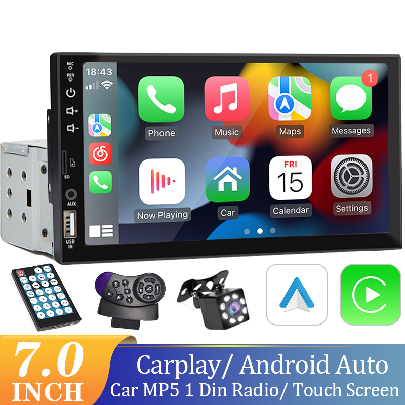 Carplay Multimídia Central Android Auto 1 Din 7 Polegadas MP5 Bluetooth USB/AUX/TF Mirrorlink Com Tela Sensível Ao Toque em Oferta na Shopee