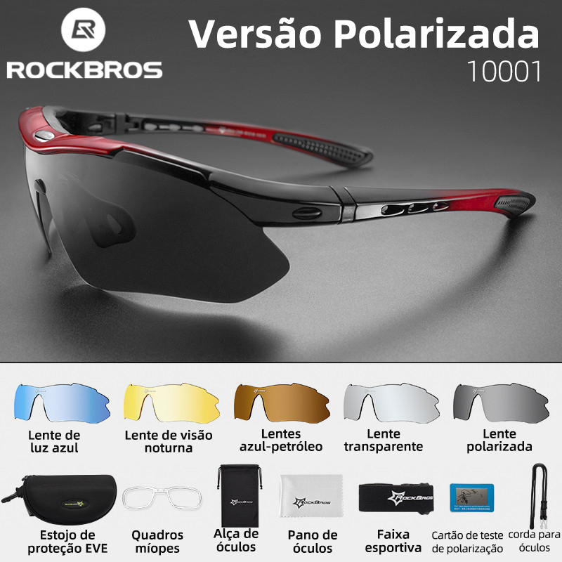 RockBros Óculos Bicicleta Ciclismo Bike Polarizado 5 Lentes TR 90 Proteção UV 400 em Oferta na Shopee