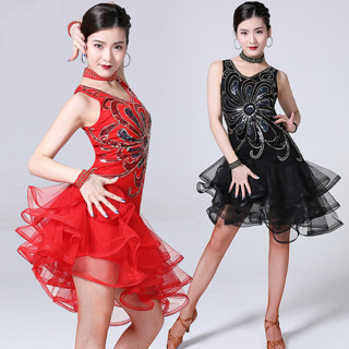 Vestido De Dança Moderno De Lantejoulas De Malha