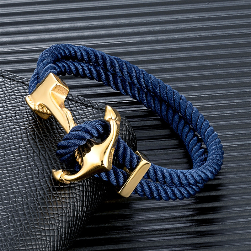 MKENDN Fashion Men Anchor Bracelet Pulseira De Sobrevivência De Corda Tecida Multilayer Pulseiras Para Mulheres Fivela De Marinheiro De Aço Inoxidável Cor De Ouro