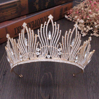 Noiva Coroa Nupcial Headwear Casamento Aniversário Crown Headdress Rhinestones Retro Luxo
