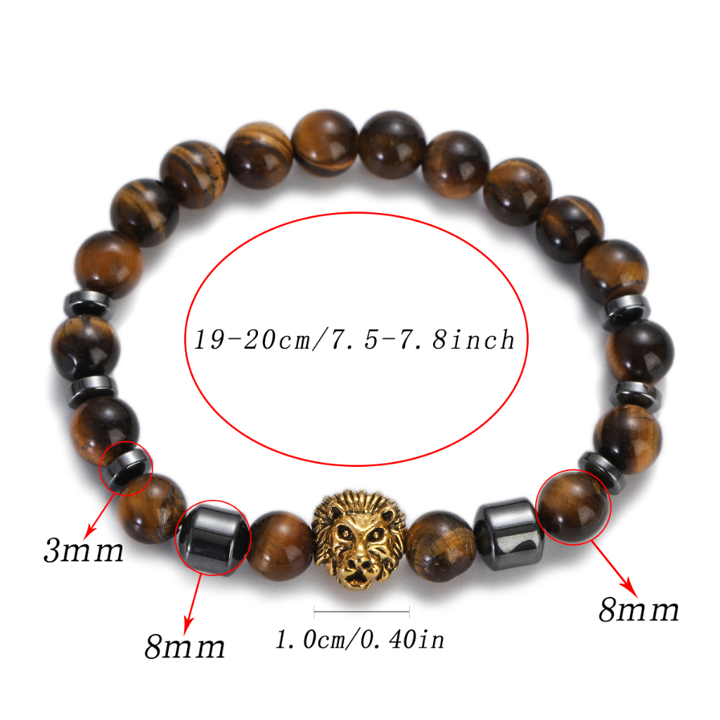 Homens Pulseira De Pedra Olho De Tigre Natural Hematita Pulseiras De Casal Para Mulheres Encanto Da Cabeça Do Leão Jóias Presente
