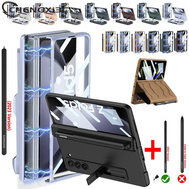 [Estoque Pronto] Caixa Para Samsung Galaxy Z Fold 5 Telefônica Com Compartimento Caneta Fold5 Tampa Dobradiça À Prova De Queda ZFold5 Suporte 5 Caixas Vidro