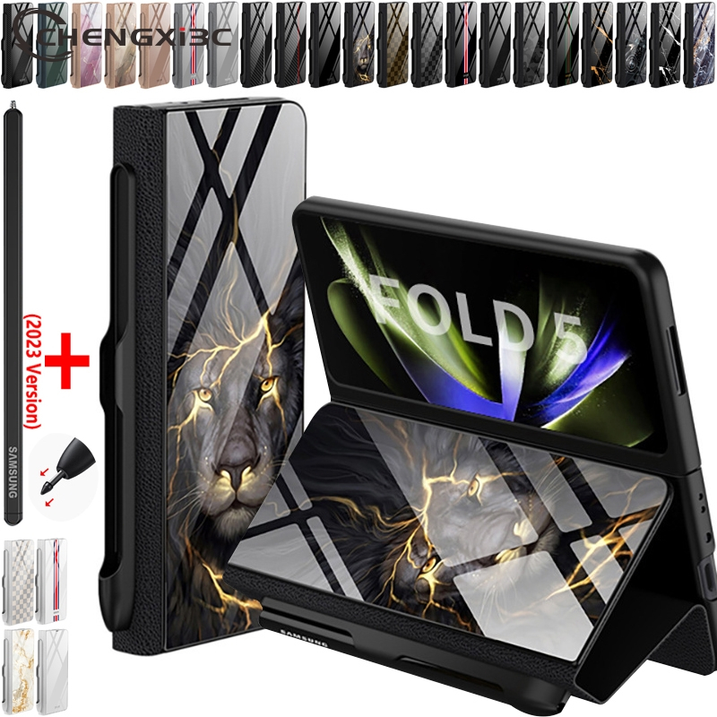 [Estoque Pronto] Estojo Para Samsung Galaxy Z Fold 5 Telefônico Com Compartimento Caneta Fold5 Capa Dobradiça À Prova De Queda ZFold5 Suporte 5 Estojos De Couro