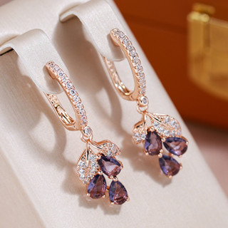 Brincos De Luxo Pingente Zircônio Púrpura Completo Para Mulheres Jóias De Casamento Étnicas Cor De Ouro Acessórios Vintage