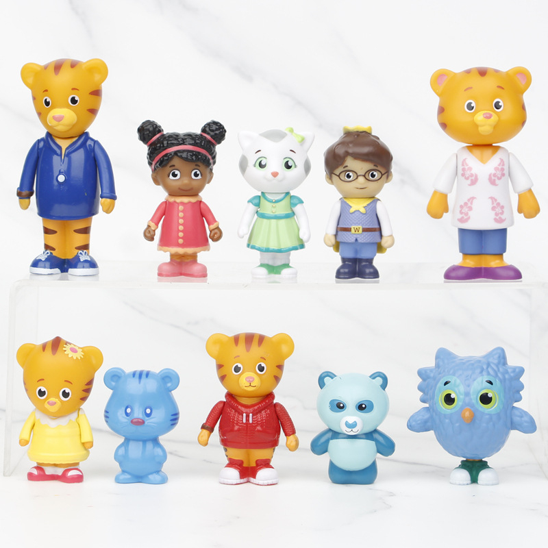 10Pcs/Set 5-9cm Daniel Tiger's Neighborhood Friends Figuras Tiger Prince Elaina Owl Katerina Q Versão PVC De Ação Modelo Doll Toys Kids Gifts
