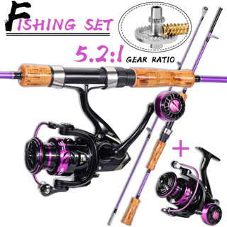Sougayilang 1.2m 2 Seções Vara De Pesca Em Fibra De Carbono Com Carretel 5.2 : 1 Metal Spool Max Drag 10kg