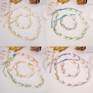 2 Pcs/Set Moda Pulseira De Concha Colorida Cera Feita À Mão Pulseiras Ajustáveis Colares Para Jóias De Praia Femininas Presentes