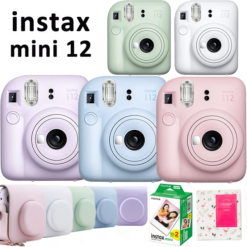 ujifilm Instax Mini 12 Câmera Instantânea Rosa/Azul/Menta/Branco/Púrpura + 20 Folhas Filme + Álbum + Bolsa De Couro PU