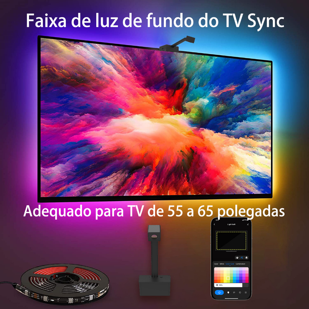 Smart Immersion Wi-Fi TV LED Backlight Com Câmera 1080P Sincronização Para Tela De 55-65 Polegadas/PC Compatível Alexa & Google Assistant