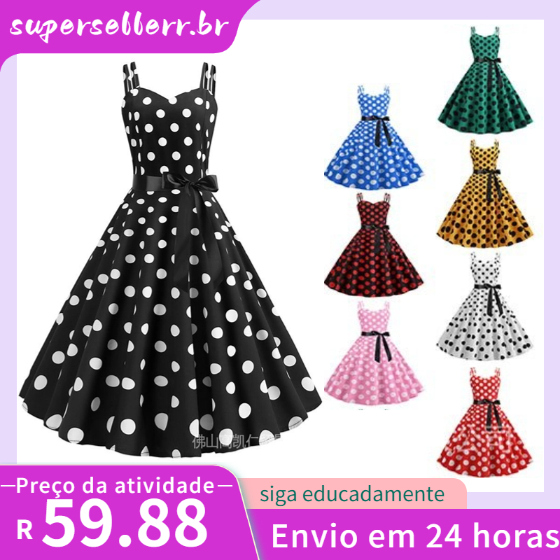 Mulheres Verão Vintage 50 S 60 Pin Up Vestido De Festa Spaghetti Strap Polka Dot vestido feminino