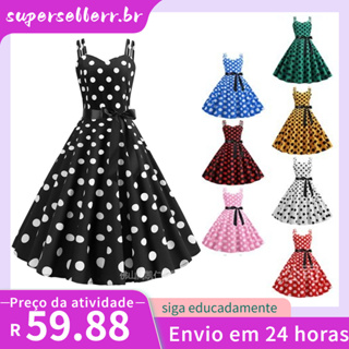 Mulheres Verão Vintage 50 S 60 Pin Up Vestido De Festa Spaghetti Strap Polka Dot vestido feminino