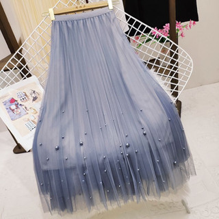 Camadas Pérolas Tutu Saias De Malha Elásticas De Cintura Alta Maxi Saia De Princesa Comprida Feminina