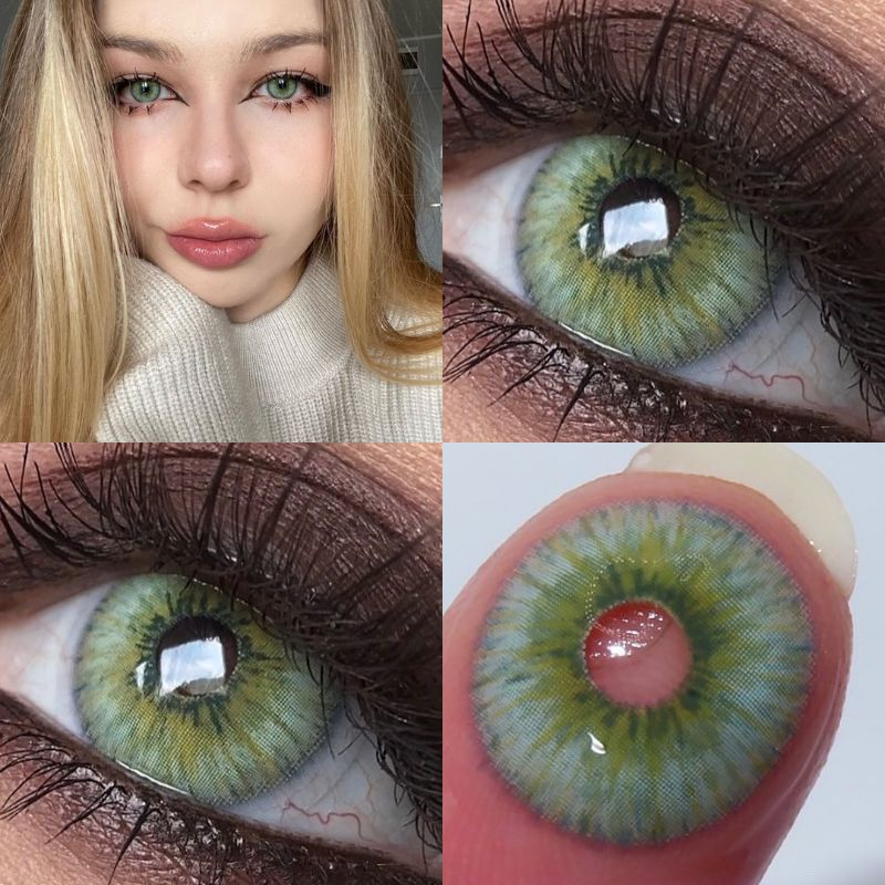 UYAAI 2pcs/Pair 14.2MM Lentes De Contato De Cor Verde Cosplay Cosméticos Para Dos Olhos em Oferta na Shopee