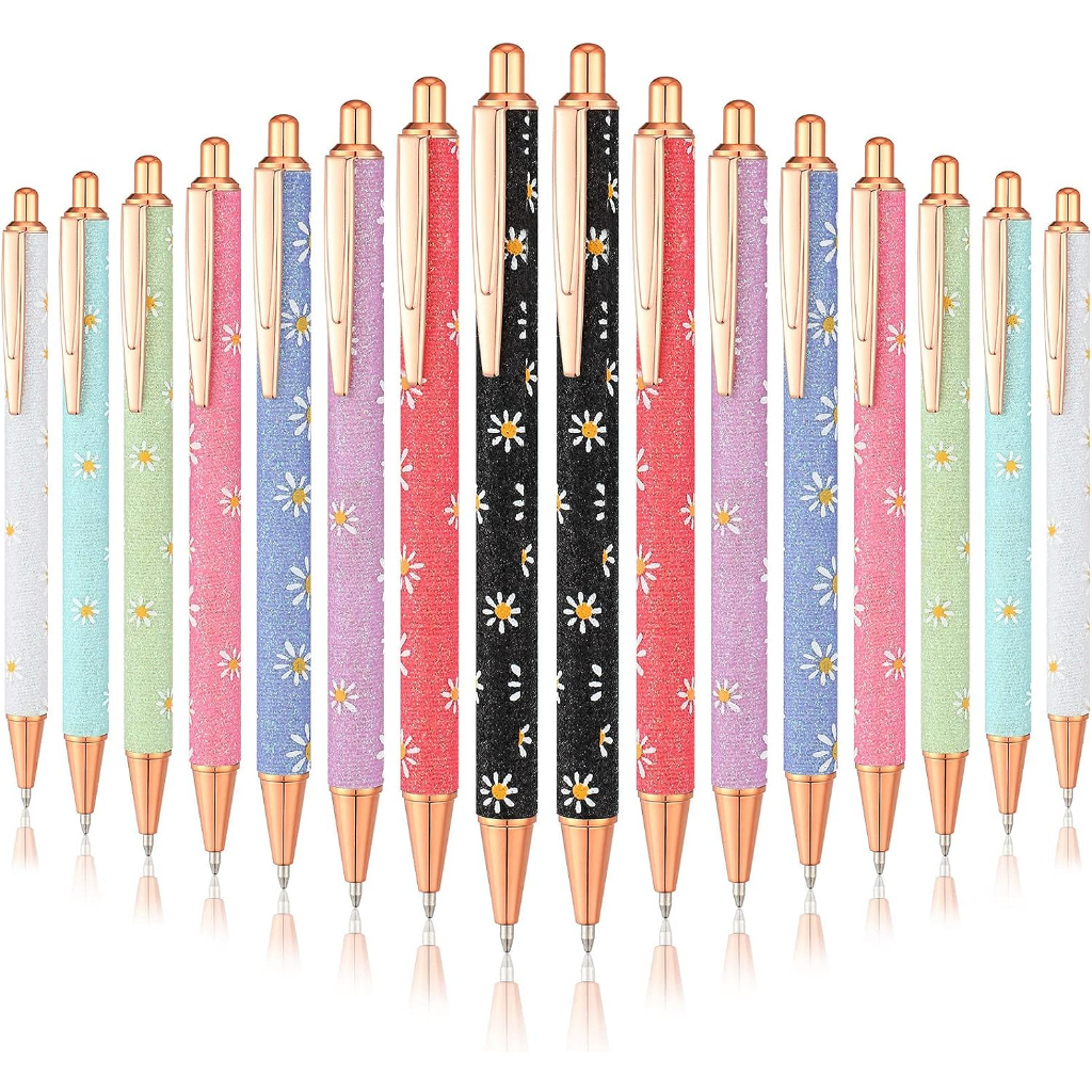 16Pcs Canetas Esferográficas Brilhantes Para Mulheres Bonitas Caneta Cintilante Metálica De Escrita Retrátil Tinta Preta Ponto Médio 1,0 mm Jornalismo Estudantes