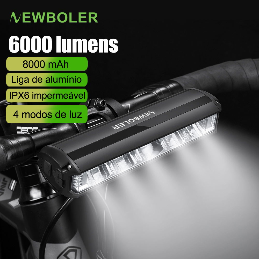 NEWBOLER Luz Frontal De Bicicleta 6000 Lúmens USB Recarregável 8000mAh IPX6 À Prova D'água Flash Light Aluminum Shell Acessórios em Oferta na Shopee