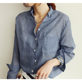 Nova Camisa De Linho De Algodão Feminino Manga Longa Casual Fina De Proteção Solar Feminina