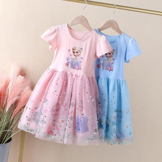 Vestido De Bebê Menina Crianças 2-10 anos Moda Verão Manga Curta Vestidos De Frozen Elsa Princesa Infantil