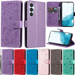 Caixa De Luxo Para Samsung Galaxy A54 5G A34 5G A14 5G A33 A53 A73 A13 A23 5G M23 A13 4G A14 4G Flores Finas Carteira De Gato Slot De Couro Macio Flip Skin Protect Stand Cover