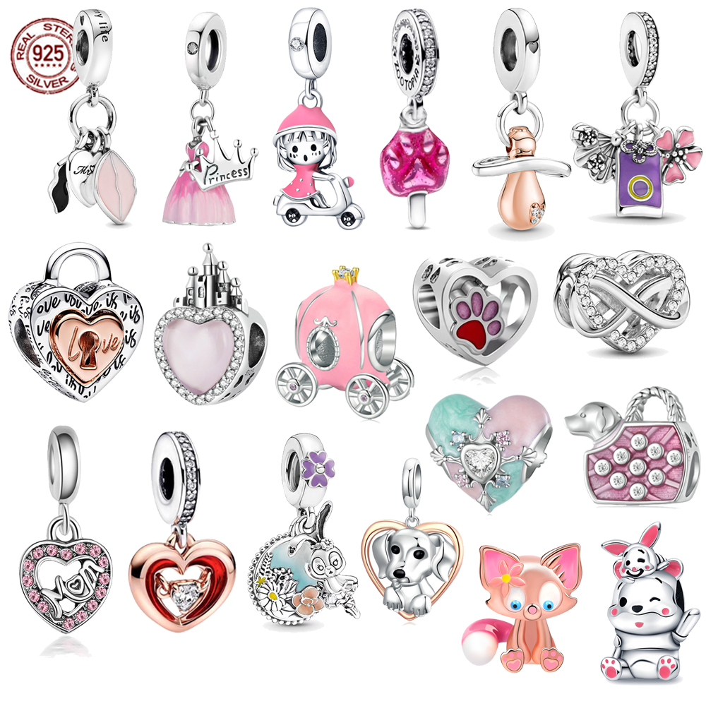 Bijuteria Berloque Pingente De Charme Amor Rosa Prata 925 Diamante Encantos Família Mãe Irmã