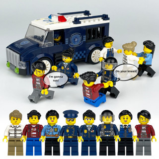 8pcs/set Polícia E Criminais minifigure Ladrão Cops Robbers City People Building Blocks Acessórios Para Crianças Brinquedos Montados