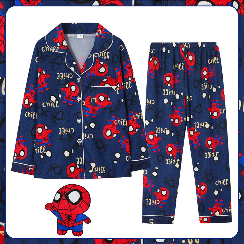 Menino dos desenhos animados Primavera e Outono Pijama Set Crianças Top + Calças Casuais C...