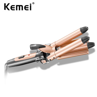 Kemei Professional Hair Curling Iron Ferro De Frisar Cerâmica Triplo Barril Ferros Cabelo Waver Ferramentas De Modelagem Styler Wand em Oferta na Shopee