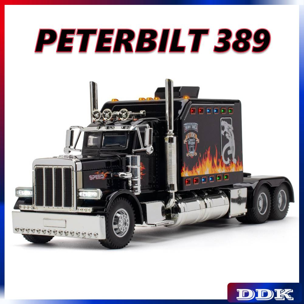 DDK 1 : 24 PETERBILT 389 Diecast Modelo De Carro De Brinquedo Metal Sound & Light Pull Back Truck Collection Presentes De Veículo Para Crianças Meninos Jogos Infantis Amigos Aniversário Presente natal