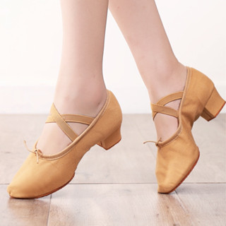 Sapatos De Dança De Ballet Profissional De Couro De Vaca Com Calcanhar De 3cm