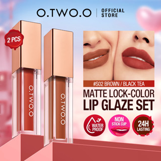 O.TWO.O 2pcs/Set Lip Tint Waterproof Baton Líquido Original Batom Mate Macio Super Stay Matte Leve Maquiagem Dos Lábios Com Conjunto De Alta Pigmentação