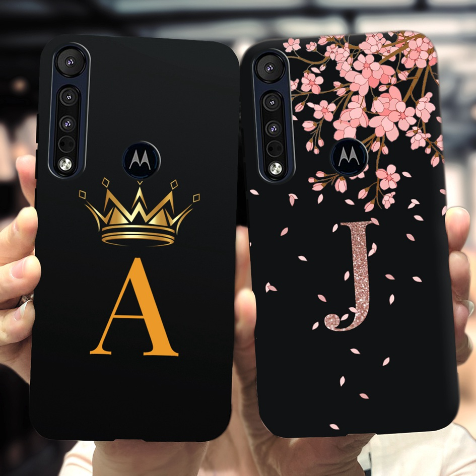 Para Motorola One Macro Case Moda Cartas Iniciais Crown Flower Casal De Telefone Capa Traseira Moto Marco Soft Casing