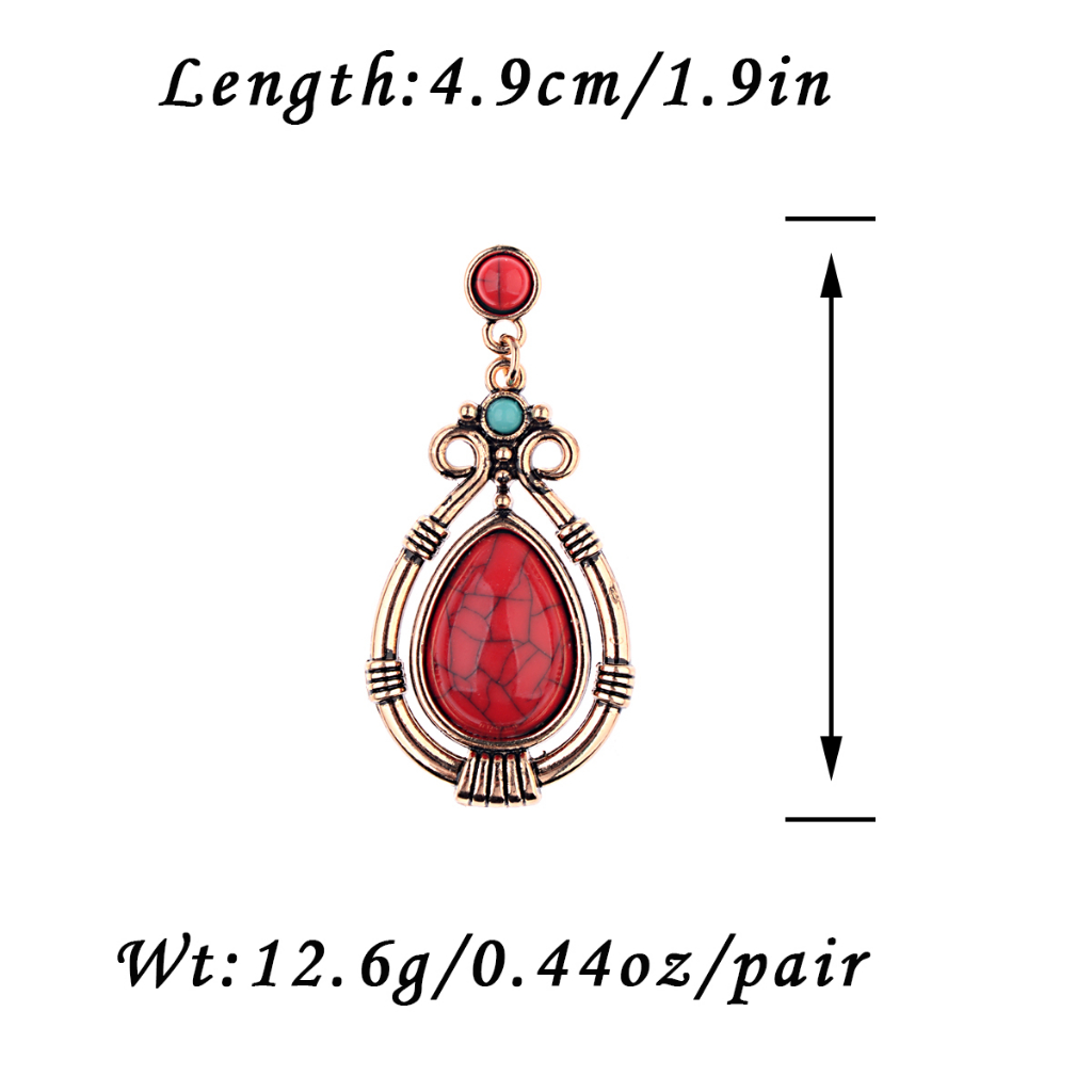 Brincos Geométricos De Pedra Vermelha Étnica Em Forma Vintage Antigos Tassel Esculpidos Ouro Para Jóias Femininas — imagem 2 de 2