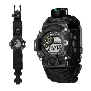 Multi-função tático relógio ajustável pulseira impermeável assobio bússola temperatura outdoor survival