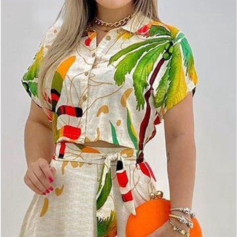 Conjunto feminino duas peças de manga curta cropped blusa boho floral estampa saias longa