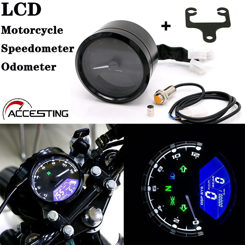 12000RPM 12V Velocímetro Universal De Motocicleta Odômetro Tacômetro Indicador Digital LCD 1-4 Cilindro em Oferta na Shopee