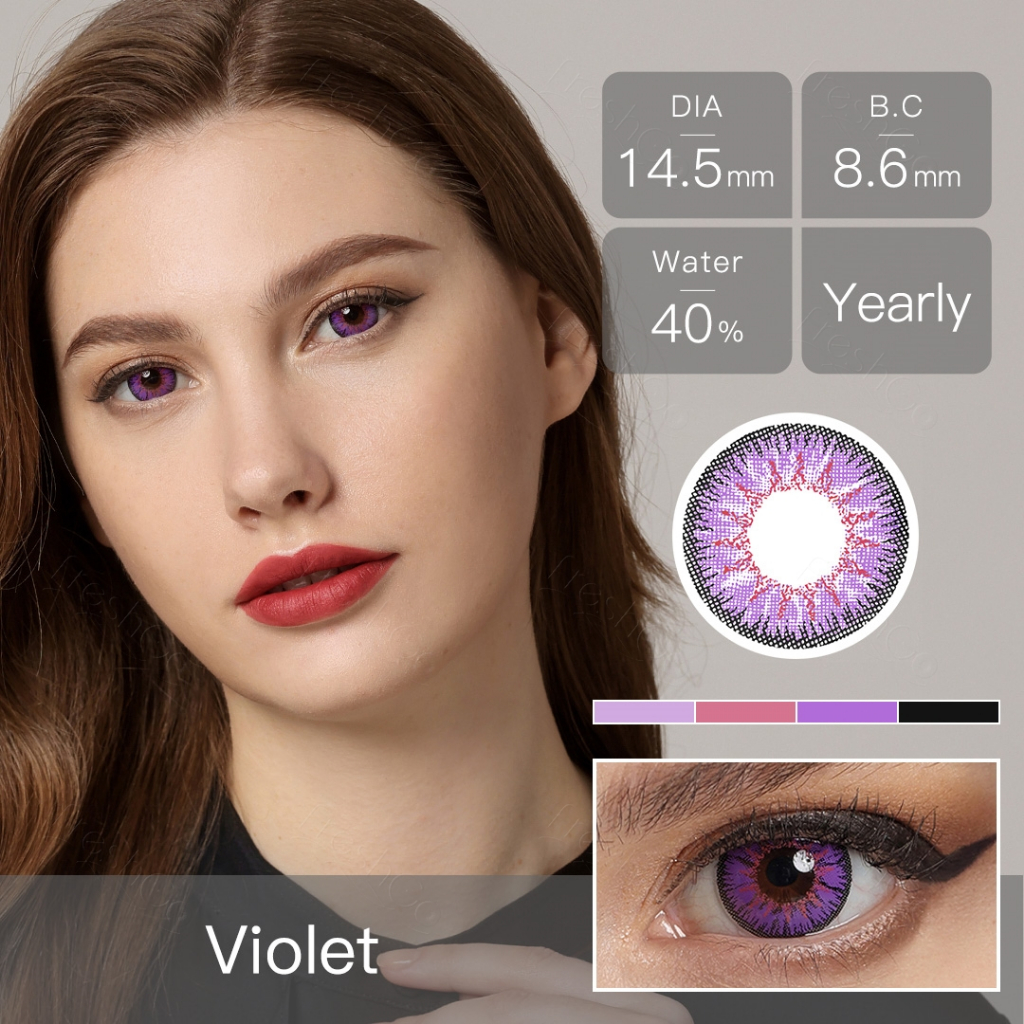 1 Par De Lentes De Contato Coloridas Cosplay 14,5mm Diâmetro/Magister Colorido/Bright Purple Annual