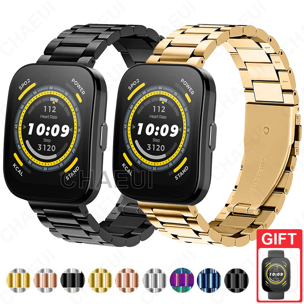 Substituição De Pulseira De Metal Aço Inoxidável Para Amazfit Bip Max 6 5 Unity 3 U Pro S / GTS 4 Mini 3 2 / GTR Mini