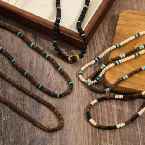 Boho Concha De Coco Étnica Turquesa Colar De Contas Jóias Homens 2023 Nova Moda Minimalista Gargantilha De Madeira Presentes