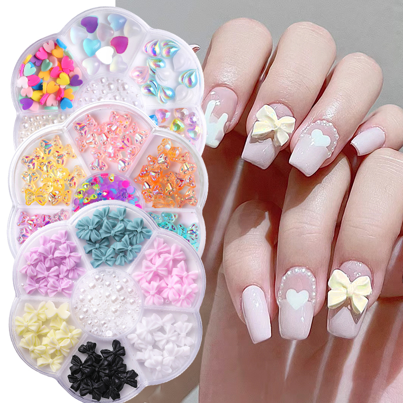 Nascido Bonitinho 3D Prego Rhinestone Auroras Butterfly Bowknot Jelly Nail Decoration 7Grids em Oferta na Shopee