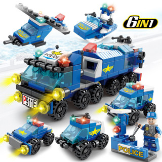 6 em 1 LEGO Bloco de Montar 3D SWAT Polícia Blocos De Construção 147 Pçs Tijolos Brinquedos Educativos Para Crianças