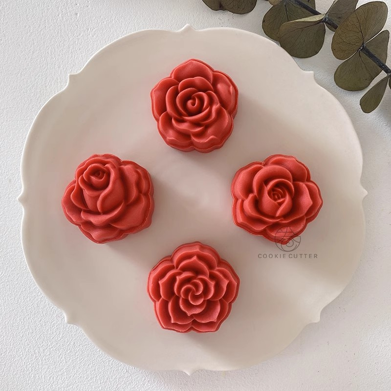 4 peças/conjunto Molde de Pressão para Bolinho de Lua Média de 30g a 50g em Forma de Flor de Rosa Chinesa Criativo Item