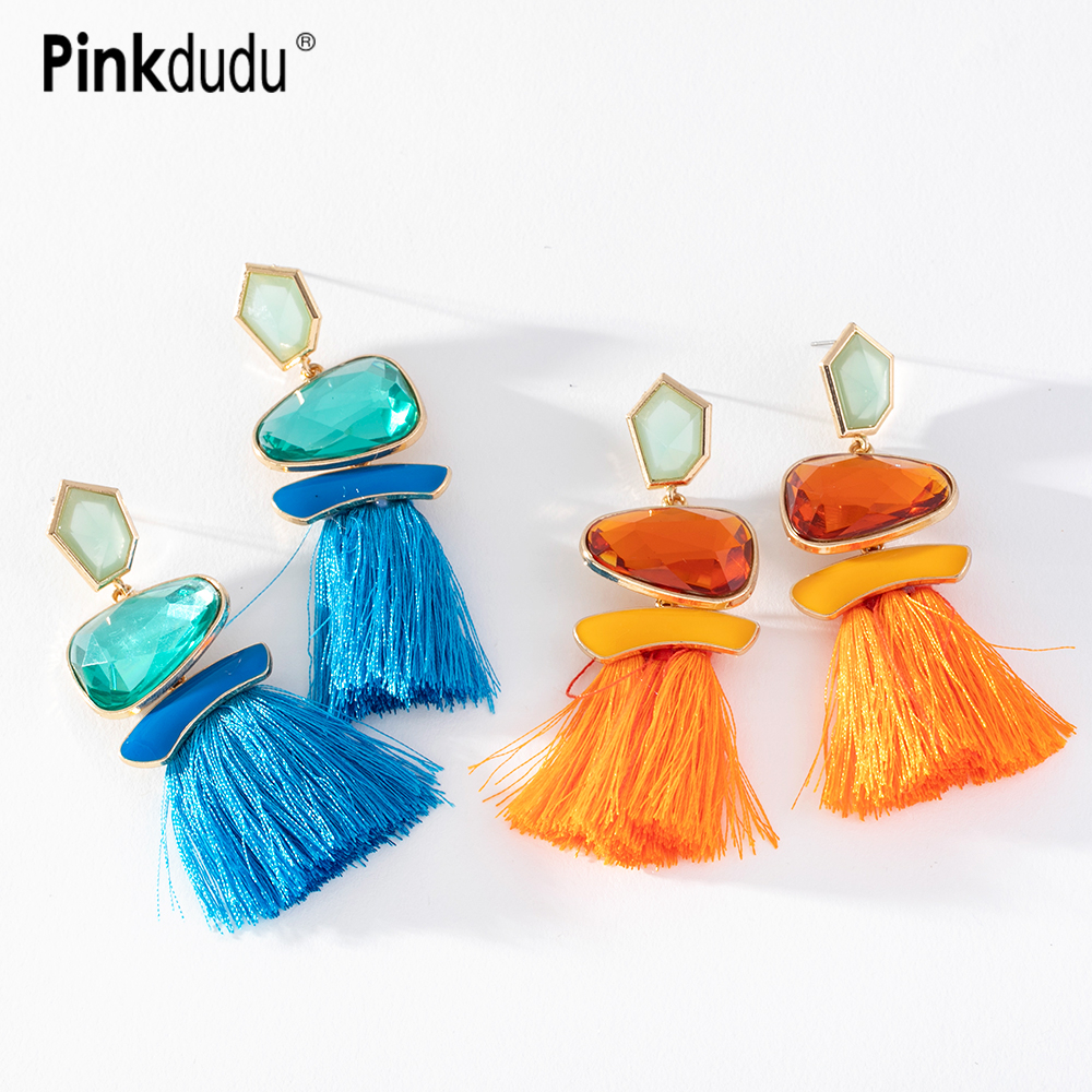 Pinkdudu Brincos Multicolor Em Forma De Leque Tassel Drop Alloy Gem Moda Exagerada Temperamento Étnico Geométrico Série Criativa Para Jóias Femininas PD1441 em Oferta na Shopee