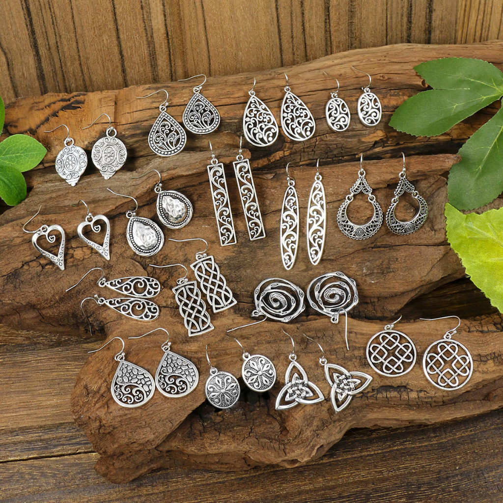 Brincos Em Espirais Indianos De Prata Geométricos Simples Esculpidos Senhoras Retro Alloy Antique Hollow Water Drop Earrings Spiral Indian Jewelry