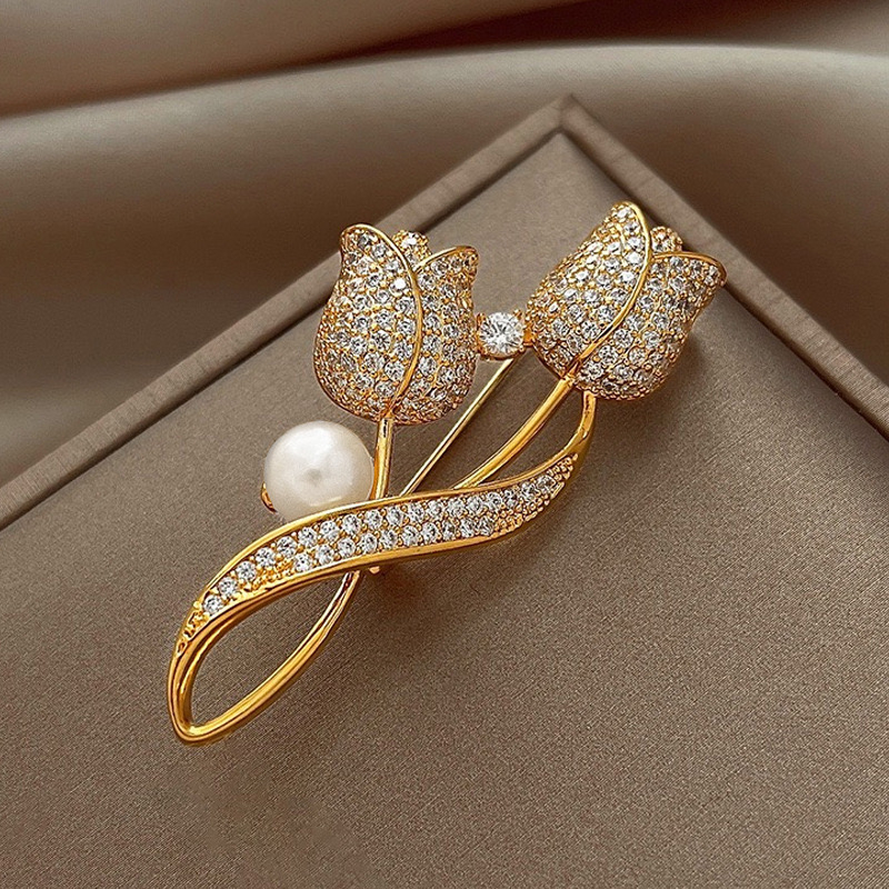 Novo Pregadeira Estilo Pregadeira Tulipa Flor de Tulipa Pregadeira Anti-Brilho Pregadeira de Diamante Cheio