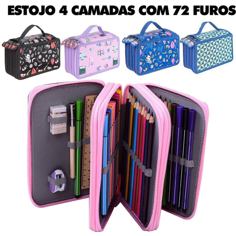 Estojo Box/Estojo 100 Pens/Estojo Escolar 72 Furos Com 4 Camadas/ Estojo Quadrado/Estojo De Lápis De Grande Para Meninas Meninos E Caneta Caixa De Canetas Kit De Papelaria/