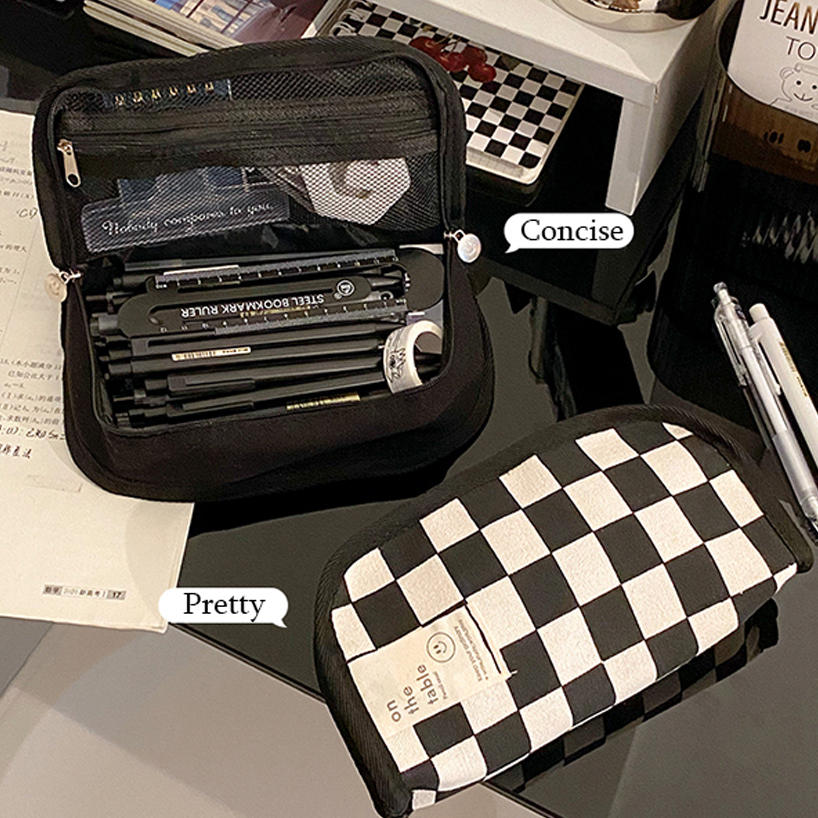 Saco De Lápis Simples De Lona Para Crianças INS Caixa Meninas De Tabuleiro De Xadrez De Grande Capacidade Alunos Do Ensino Fundamental E Secundário Papelaria em Oferta na Shopee